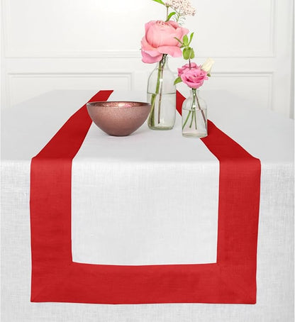 Solino Home Linen Table Runner 36 Inches - 100% Pure Linen Red and White Small Table Runner 14 x 36 Inch Ideal for Dresser and Coffee Tables - Contempo - Christmas, Holiday, Winter, New Year