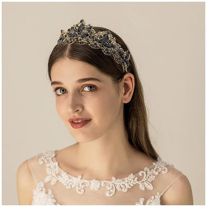 Black Tiara for Women Gold Crown for Girls Wedding Princess Birthday Crystal Rhinestones Headbands for Prom Bridal Party Halloween Costume Christmas Gift