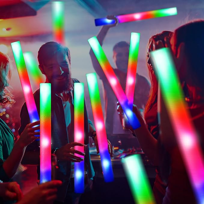 102 PCS Led Foam Sticks, Bulk Glow Sticks with 3 Colors Flashing, Light Up Baton Wands for Kids, Glow Sticks Party Supplies for party, Wedding, Raves, Concert, Camping, Sporting Events