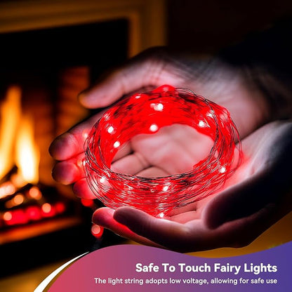 4 Pack 240LED Christmas Fairy Lights Battery Operated - 20FT Twinkle Lights with 2 Lighting Modes Indoor Outdoor, Waterproof Led Fairy String Lights for Bedroom, Wedding, Dorm, DIY Decor, Red