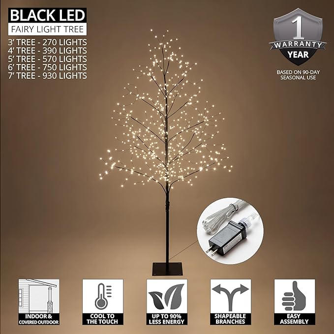 4 Ft Black Fairy Light Tree Artificial Tree Bedrom Décor Black Home Decor, 390 Warm White LED Lights