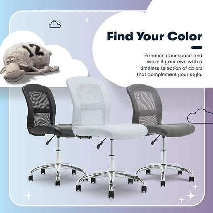 Serta Essential Armless TaskChair, Small Desk Chairs with Wheels, Breathable Mesh Back and Faux Leather, Quality Foam Cushion Seat for Comfort, Minimal Design for Vanity Table, Sky Blue