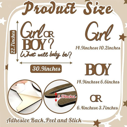 Large Wooden Gender Reveal Party Decorations Decals for Backdrop Boy or Girl What Will Baby Be Signs Oh Baby Shower Balloon Arch Stickers He or She Letters Sign Pregnancy Party Banner Photo Props
