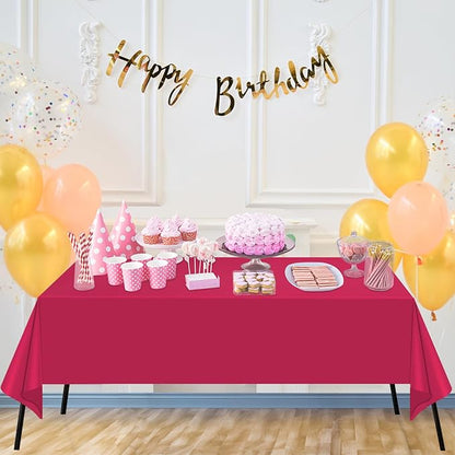 WNINK 4 Pack Bright Red Plastic Tablecloth Disposable Table Covers 54" x 108" Table Cloths for Bridal Shower Engagement Wedding Birthday Picnic Parties