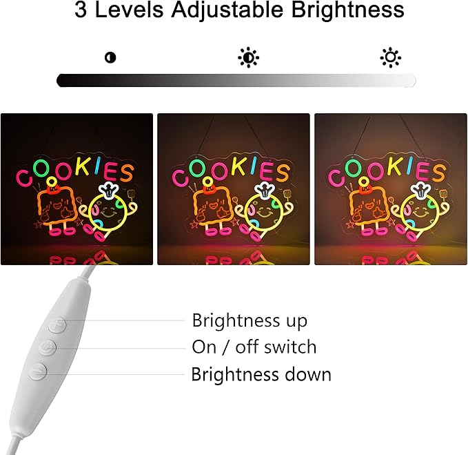 Cookies Neon Sign, Neon Lights Hanging Wall Art Decoration for Store Retail Shop Market Mall Grocery Bakeries Cafés Celebration Home Decor, USB Powered Ultra Bright Dimmable, 15.75×11.8inches