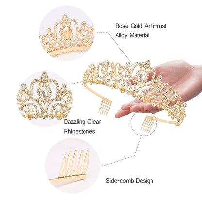 CIEHER 12 PCS Gold Crowns for Women, Crystal Queen Crown Princess Tiaras for Prom Birthday Party Halloween Costume