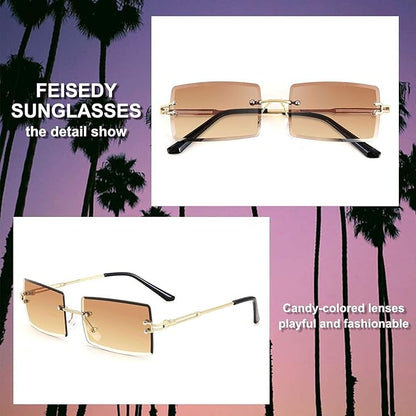 FEISEDY Vintage Rimless Sunglasses Rectangle Frameless Candy Color Glasses Women Men B2642