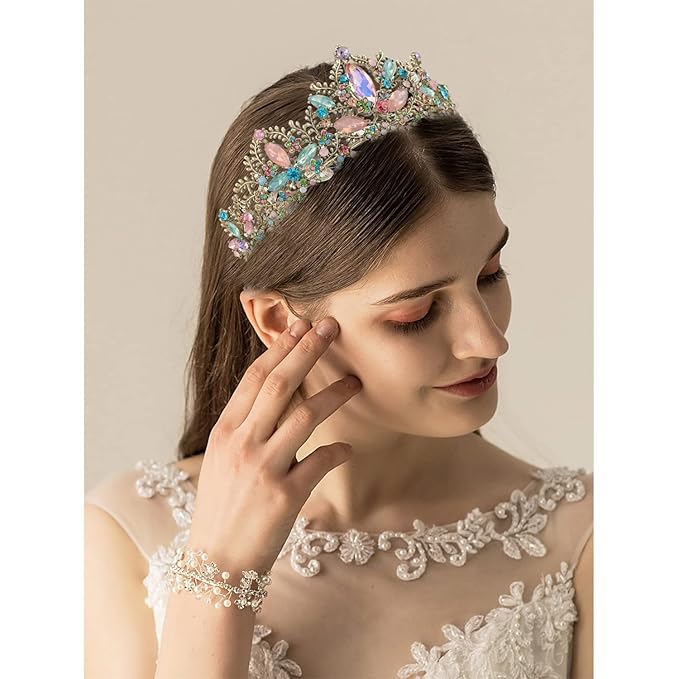 Bronze Tiara for Women Baroque Crown for Girls Wedding Princess Birthday Crystal Rhinestones Headbands for Prom Bridal Party Halloween Costume Christmas Gift