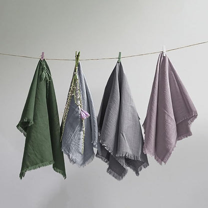 Handmade Cloth Napkins 100% Cotton Napkins with Fringe，Delicate Handmade Cloth Napkins for Dinners, Parties, Weddings and More，18 x 18 Inch Set of 6 - Lavender