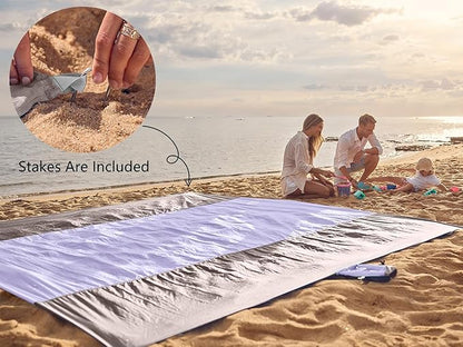WEKAPO Beach Blanket Sandproof Waterproof, Extra Large Beach Mat, Oversized & Compact Sand Free Mat Quick Drying, Lightweight & Durable with Stakes & Corner Pockets