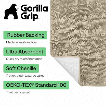 GORILLA GRIP Bath Rug Mat 44x26, Thick Soft Absorbent Chenille, Quick Dry Microfiber Mats, Rubber Backing Washable Shower Floor Rugs, Bathmat Runner, US Designed Bathroom Home Decor Accessories Sand