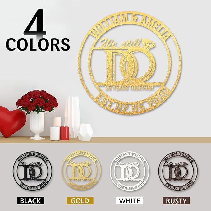 Personalized Anniversary Wedding Gifts for Couples, Custom Metal Sign with Couples Name and Date, Last Name Sign, Metal Art Wall Decor, Home Decor, Engagement Bridal Shower Gifts Color02