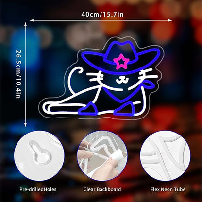 Cowboy Cat Neon Sign, Neon Signs for Wall Decor Neon LED Signs Room Neon Light Up Signs Home Decor for Bedroom Club Party Bar Shop USB Operated