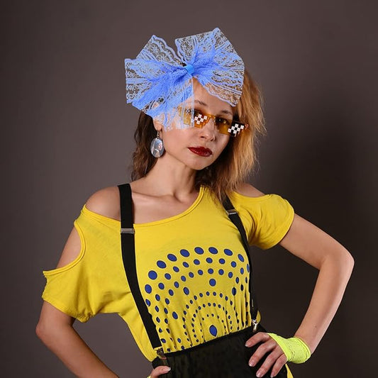10pcs 80s Lace Headbands Bows 80s Costumes For Women Girls Neon Lace Headband Bulk Outfits Party Accessories