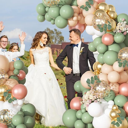 166Pcs Sage Olive Green Blush Peach Balloon Garland Arch Kit Orange White Green Gold Balloons Eucalyptus for Tropical Wedding Jungle Safari Greenery Baby Shower Birthday Party Decorations