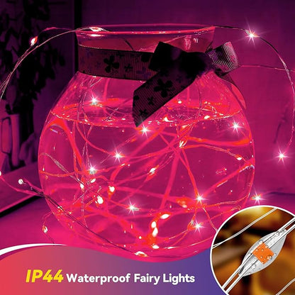 4 Pack 240LED Christmas Fairy Lights Battery Operated - 20FT Twinkle Lights with 2 Lighting Modes Indoor Outdoor, Waterproof Led Fairy String Lights for Bedroom, Wedding, Dorm, DIY Decor, Pink