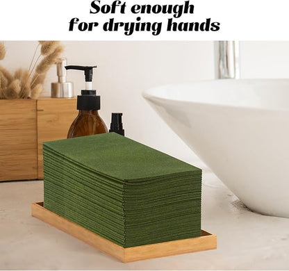 KAMMAK Matcha Green Napkins Disposable with Pocket Cloth Like Dinner Paper Napkins 100 Pack Folded Wedding Reception Napkin Bathroom Guest Hand Towels for Party Decoration (16.5 x 16.5 inch)