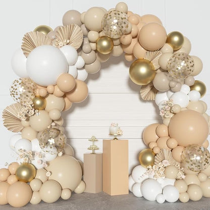 Ouddy Party White Sand Gold Balloon Arch Garland Kit, Different Sizes 18 12 10 5 Inch Beige Nude Cream Neutral Latex Metallic Confetti Balloon for Baby Shower Wedding Birthday Party Decorations