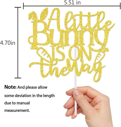 A Little Bunny is on the Way Cake Topper, Bunny Baby Shower Decorations, Easter Baby Announcement Supplies, Easter Theme General Reveal Party Cake Decoration Sign Gold
