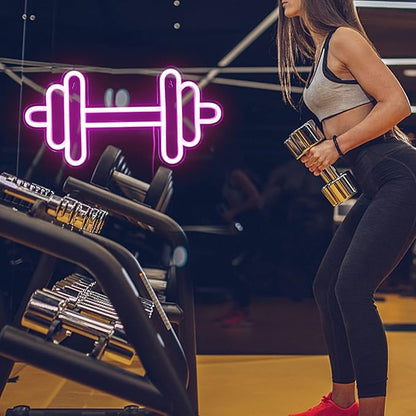 Lucunstar Gym Neon Sign Barbell Pink Neon Signs LED Dumbbell Shaped Light Up Gym Wall Stickers for Fitness Club Decor LED Sign Sports Gifts for Teen Girls Teen Sports Room Game Room Decor