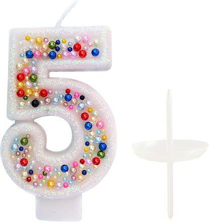 Birthday Candles, Pearl Sequin Number Candle Party Supplies (Number-5)