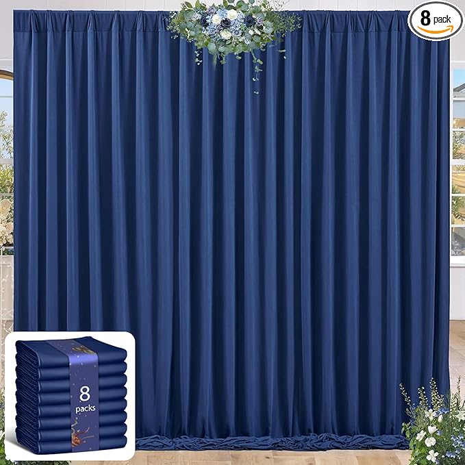 32 x 10ft Navy Blue Backdrop Curtains for Graduations Celebration Polyester Photo Backdrop Curtains No-Wrinkle Long Curtains for Parties Decorations Retirement Birthday Wedding Photoshoot, 8 Panels