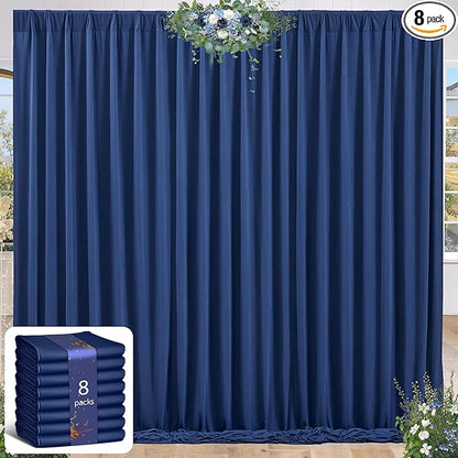 32 x 10ft Navy Blue Backdrop Curtains for Graduations Celebration Polyester Photo Backdrop Curtains No-Wrinkle Long Curtains for Parties Decorations Retirement Birthday Wedding Photoshoot, 8 Panels