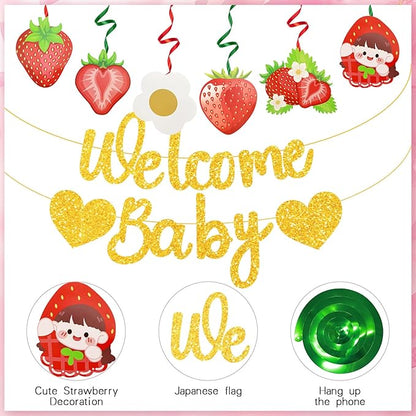5 Pcs Strawberry Baby Shower Set Sash, Badges, Banner for Gender Reveal, Maternity Party & Pregnancy Celebration