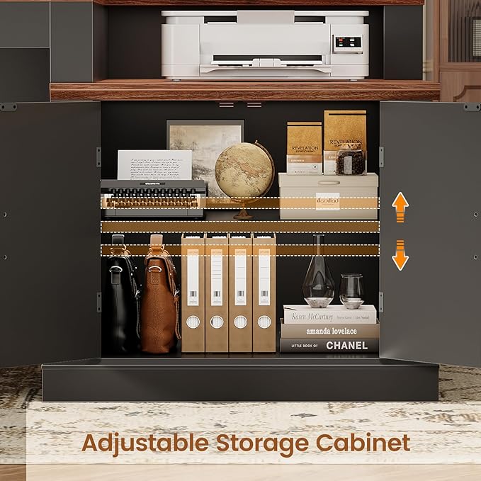 SEDETA Farmhouse 70.9" Executive Desk, Home Office Desk with File Drawers and Storage Cabinet, Computer Desk with Power Outlet for Home Office, Work Study Writing, Black