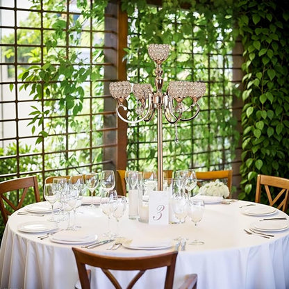 4Pack Gold 5 Arm Crystal Candelabras Centerpieces for Wedding,33 Inches Tall Crystal Candlestick Holders Table Top Chandelier Centerpiece for Party Events Baby Shower Christmas Decoration