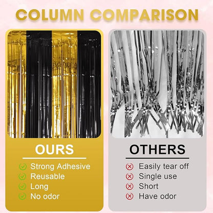 3 Pack 3.3x8.2 Feet Black and Gold Foil Fringe Backdrop Curtains, Tinsel Streamers Birthday Party Decorations, Fringe Backdrop for Graduation, Baby Shower, Gender Reveal, Disco Party