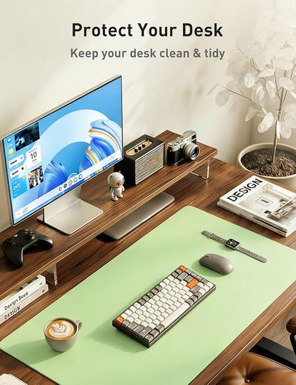 Aothia Faux Leather Desk Mat - Non-Slip PU Leather Desk Blotter, Waterproof Writing Surface, Large Desk Pad for Office & Home (Foam Green, 55" x 17")