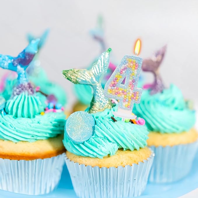 Birthday Candles - Number 4 Candle, Colorful Macaron Candles for Boys/Girls, Blue Cake Decorations, Blue Birthday Decorations