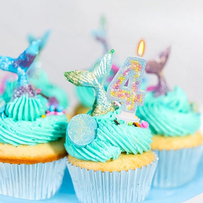 Birthday Candles - Number 4 Candle, Colorful Macaron Candles for Boys/Girls, Blue Cake Decorations, Blue Birthday Decorations