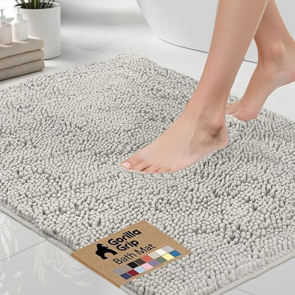GORILLA GRIP Bath Rug Mat 60x24, Soft Absorbent Chenille, Quick Dry Microfiber Mats, Rubber Backing Washable Shower Floor Rugs, Bathmat Runner, US Designed Bathroom Home Decor Accessories Light Gray