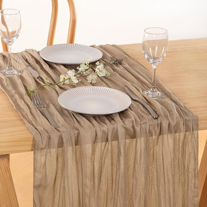 MLMC 8 Pack Nude Cheesecloth Table Runner Boho Rustic Gauze Taupe Cheese Cloth Table Runner 10ft Neutral Home Winter Decor 35x120 Inches for Reception Wedding Bridal Shower Picnic Decor