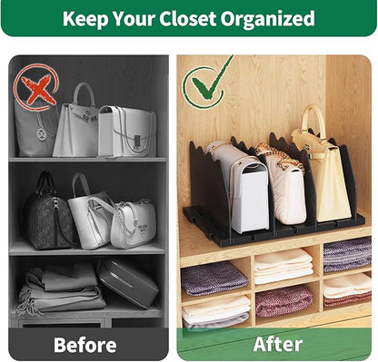 SPACEKEEPER Shelf Divider for Closet, Adjustable Purse Organizers Handbag Separators Storage Organizer Bookshelf Separator Dividers in Bedroom Office Kitchen Bathroom, Black