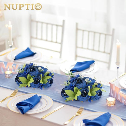 NUPTIO Flower Ball Arrangement Bouquet: 10 Pcs 9.4 inch Diam Royal Blue Faux Peony Flowers Balls for Wedding Centerpiece Decorations Fake Peonies Artificial Flower Centerpieces for Tables