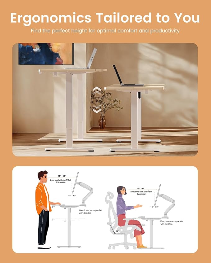 ErGear Height Adjustable Electric Standing Desk, 63 x 28 Inches Sit Stand up Desk, Memory Computer Home Office Desk, Natural