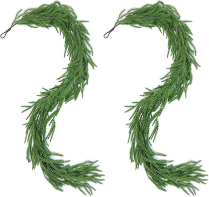 2PSC Christmas Norfolk Pine Garland, 6 FT Real Touch Garlands Ornament, Realistic Artificial Greenery Garlands for Mantle, Table, Fireplace, Indoor, Outdoor Winter Xmas Decoration, Holiday Decor