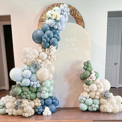 Dusty Blue Sage Green Balloon Arch Kit 139Pcs Fog Blue Pastel Green White Sand Balloons for Baby Shower Birthday Jungle Safari One Silly Goose Theme Wedding Bride Party Decorations for Boy Girl Adult