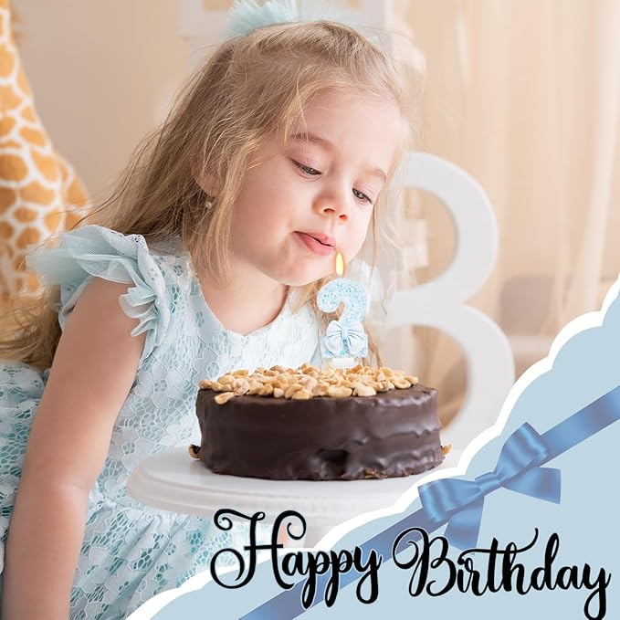 Birthday Candle for Cake, Number 2, Blue, 2.76 inch, Smokeless, Modern, Number Theme