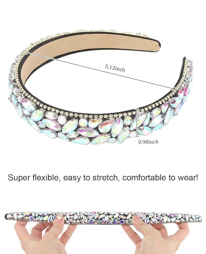 Wecoe Rhinestone Headband Women Vintage AB Silver Headband Non Slip Fashion Bling Sparkly Diamond Hairband Halloween Renaissance Costume Hair Accessories For Women Girls Holiday Birthday Gift