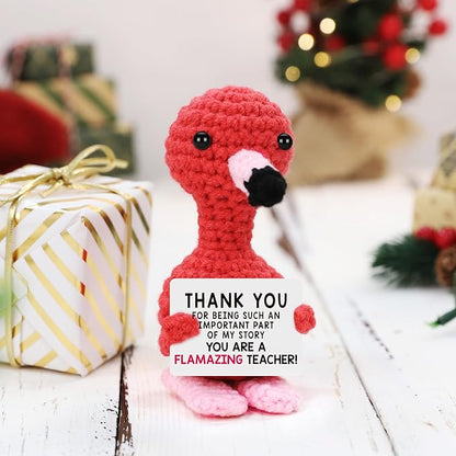 Teacher Gifts for Christmas, Xmas Thank You Gifts for Teacher Women Men, Valentines Day End of Year Gift for Teacher from Student, Birthday Retirement Handmade Crochet Aninals Flamingo Decorations