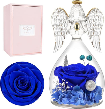 Miofula Preserved Flower Rose Birthday Gifts for Mom, Angel Figurines with Forever Real Rose Gifts for Her Mom Grandma, Angels Gifts for Mothers Day Christmas Anniversary Thanksgiving Birthday Gifts