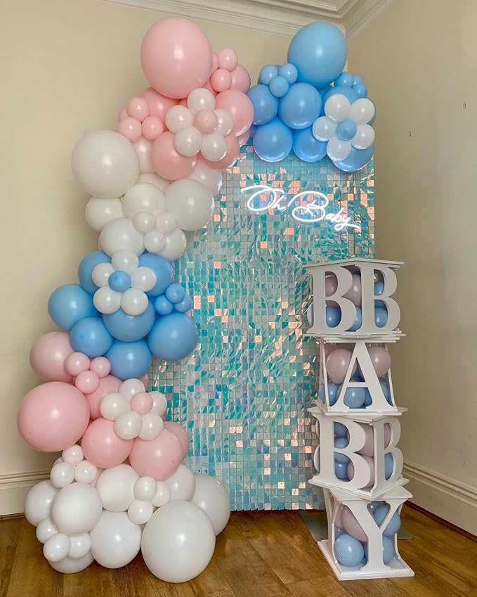 Shimmer Wall Backdrop Blue Iridescent Square Sequin Wall Panel Backdrop Decor for Wedding, Anniversary, Birthday, Party, 12 Panels
