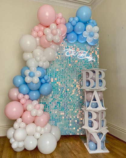 Shimmer Wall Backdrop Blue Iridescent Square Sequin Wall Panel Backdrop Decor for Wedding, Anniversary, Birthday, Party, 12 Panels