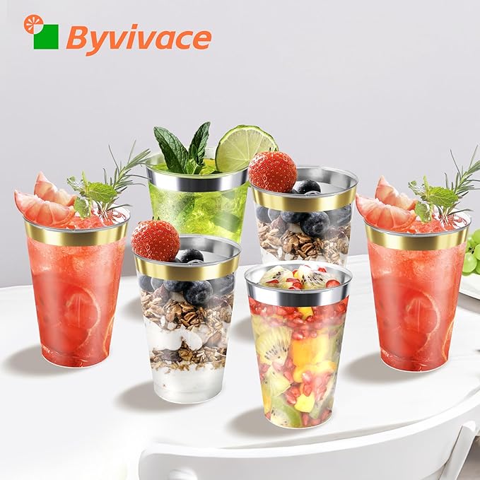 200 Pack 12oz Silver Plastic Cups with Rimmed Edges - Disposable, Recyclable, BPA Free, Food Safe, Modern Style, Perfect for Parties, Weddings, Birthdays, Festivals, 12oz Capacity Each