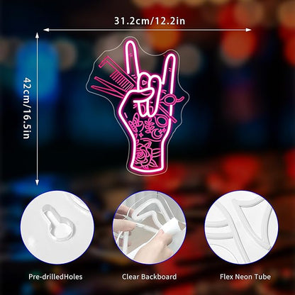 Neon Sign, Hair Salon Neon Signs for Wall Decor Neon Pink LED Signs 3D Engrave Salon Neon Light Up Signs Home Decor for Business Bedroom Club Party Bars Shop USB Operated