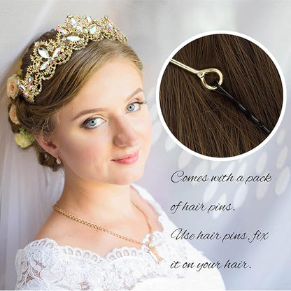 Gold Tiaras for Women Crystal Queen Crowns for Women Princess Tiara for Girls Rhinestones Hair Accessories for Halloween Costume Cosplay Birthday Party Prom Wedding Bride Bridal